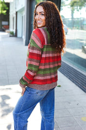 Perfectly You Olive & Mauve Stripe Two-Tone Banded Sweater Top | Daverri Fashions
