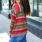 Perfectly You Olive & Mauve Stripe Two-Tone Banded Sweater Top - DAVERRI FASHIONS