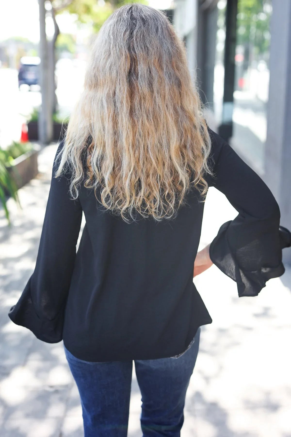 Falling In Love Black Hi-Lo Ruffle Sleeve Woven Top | Daverri Fashions