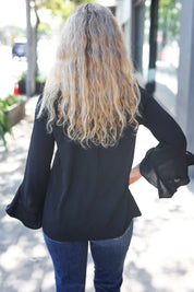 Falling In Love Black Hi-Lo Ruffle Sleeve Woven Top | Daverri Fashions