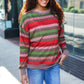 Perfectly You Olive & Mauve Stripe Two-Tone Banded Sweater Top - DAVERRI FASHIONS