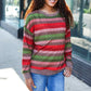 Perfectly You Olive & Mauve Stripe Two-Tone Banded Sweater Top - DAVERRI FASHIONS