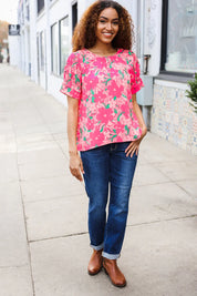 Vacay Vibes Floral Back Keyhole Short Smocked Banded Sleeve Top | Daverri Fashions