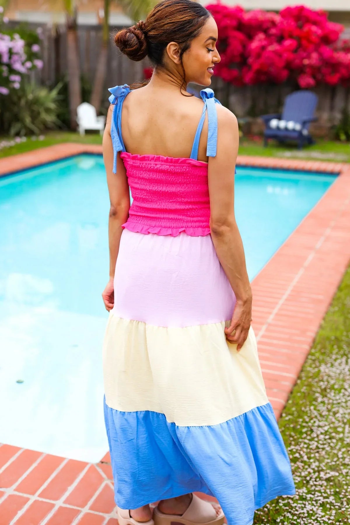 Vacay Vibes Hot Pink & Blue Smocked Color Block Maxi Dress | 2024 Blow-Out Sale Daverri Fashions