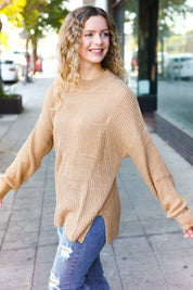 Classy Chic Taupe Mock Neck Chest Pocket Knit Sweater | Daverri Fashions