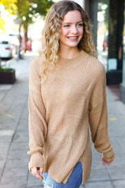 Classy Chic Taupe Mock Neck Chest Pocket Knit Sweater | Daverri Fashions