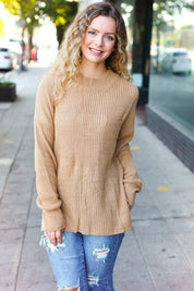 Classy Chic Taupe Mock Neck Chest Pocket Knit Sweater | Daverri Fashions