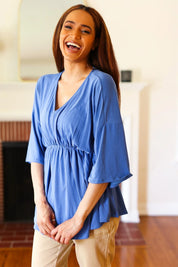 Easy To Love Blue Babydoll Dolman Modal V Neck Top | Daverri Fashions