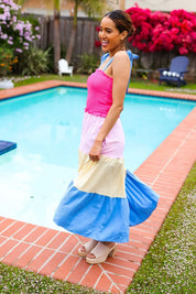 Vacay Vibes Hot Pink & Blue Smocked Color Block Maxi Dress | 2024 Blow-Out Sale Daverri Fashions