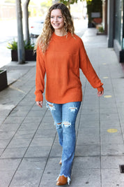 Pumpkin Spice Mock Neck Chest Pocket Knit Sweater | Daverri Fashions