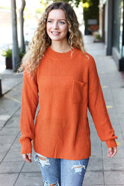 Pumpkin Spice Mock Neck Chest Pocket Knit Sweater | Daverri Fashions