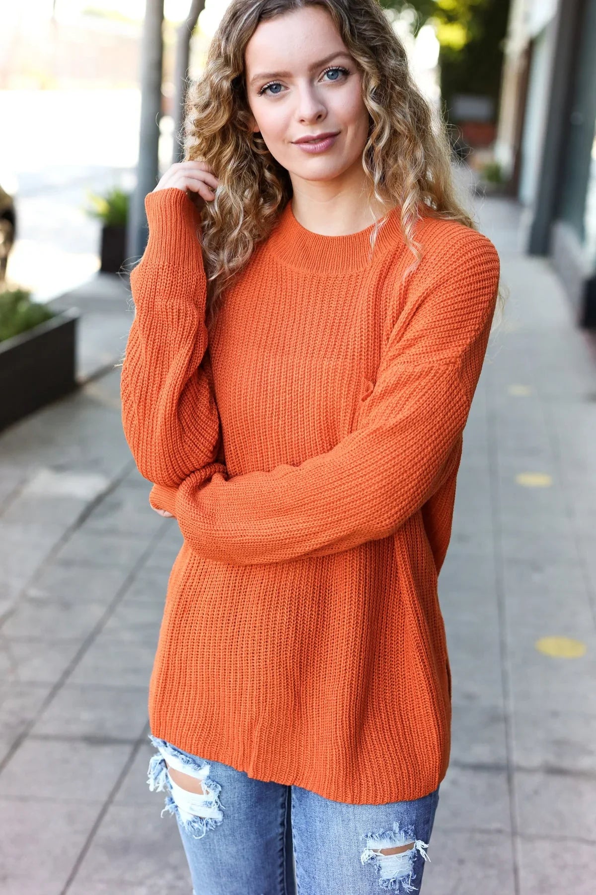 Pumpkin Spice Mock Neck Chest Pocket Knit Sweater | Daverri Fashions