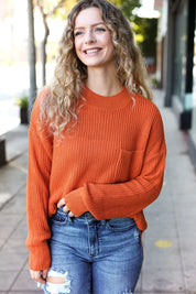 Pumpkin Spice Mock Neck Chest Pocket Knit Sweater | Daverri Fashions
