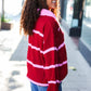 Fall For You Crimson Stripe Notched Neck Collared Oversized Sweater - DAVERRI FASHIONS