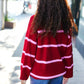 Fall For You Crimson Stripe Notched Neck Collared Oversized Sweater - DAVERRI FASHIONS