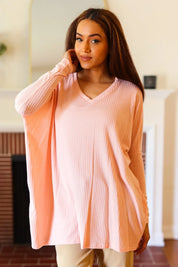 All For Love Peach Waffle Knit V Neck Dolman Top | 2024 Summer Blow Out Sale Daverri Fashions