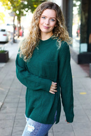 Classy Chic Hunter Green Mock Neck Chest Pocket Knit Sweater | Daverri Fashions