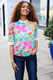 Spring Vibes Multicolor floral Rib Back Bow Tie Detail Top | 07-01-25 Summer Sale Daverri Fashions