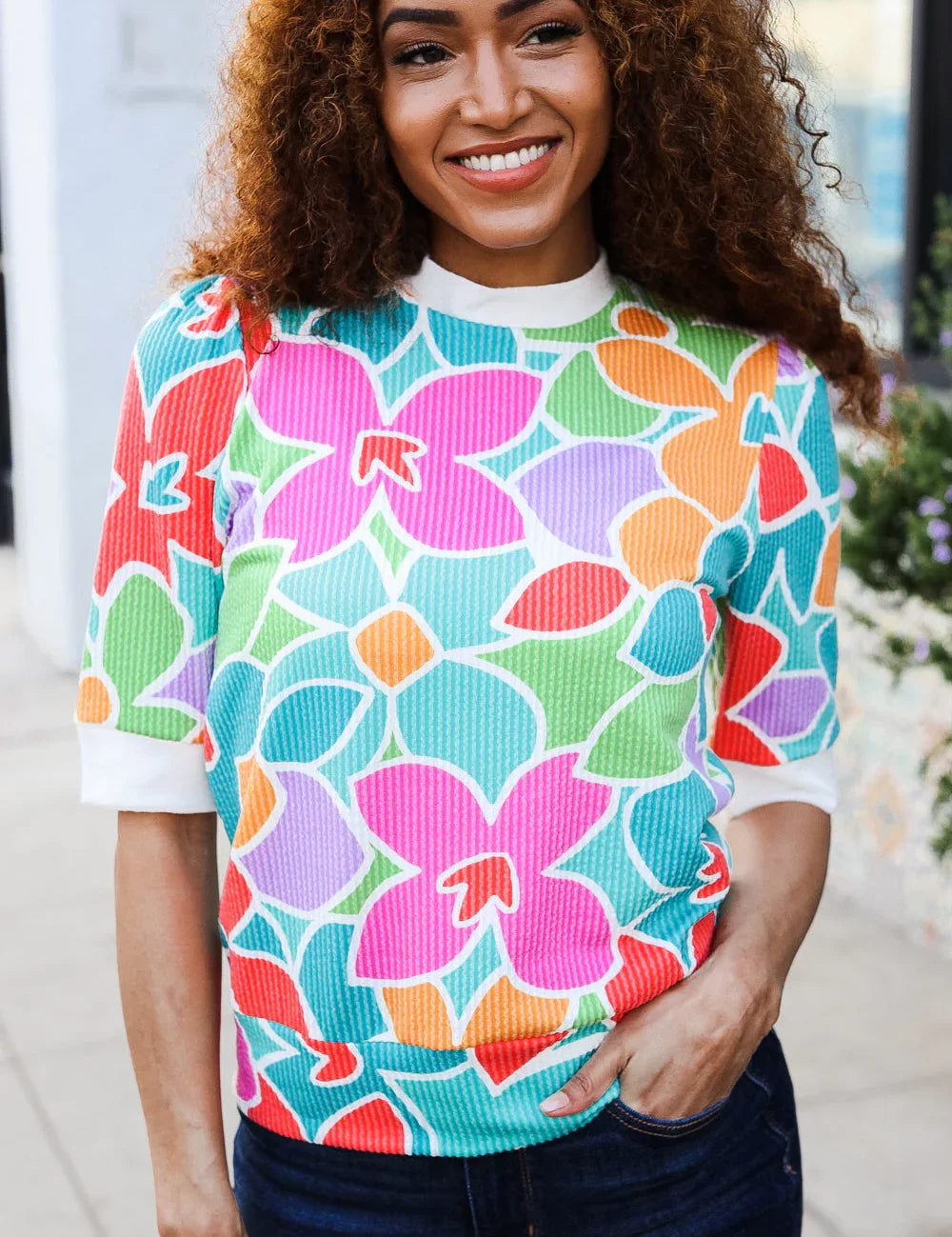 Spring Vibes Multicolor floral Rib Back Bow Tie Detail Top | 07-01-25 Summer Sale Daverri Fashions