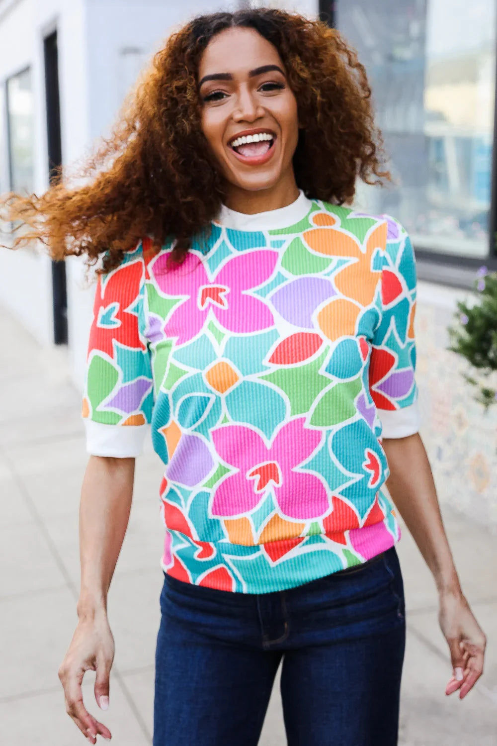 Spring Vibes Multicolor floral Rib Back Bow Tie Detail Top | 07-01-25 Summer Sale Daverri Fashions