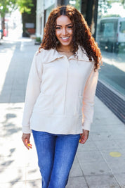 Easy Living Oatmeal Textured Knit Notch Neck Oversized Collar Sweater | 2024 Blow-Out Sale Daverri Fashions