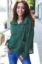 Easy Living Olive Textured Knit Notch Neck Oversized Collar Sweater | Daverri Fashions