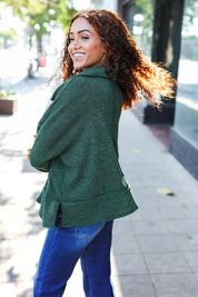 Easy Living Olive Textured Knit Notch Neck Oversized Collar Sweater | Daverri Fashions