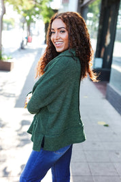 Easy Living Olive Textured Knit Notch Neck Oversized Collar Sweater | Daverri Fashions