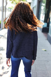 Easy Living Charcoal Textured Knit Notch Neck Oversized Collar Sweater | 2024 Blow-Out Sale Daverri Fashions