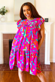 You Got This Purple Abstract Floral Print Tiered Ruffle Sleeve Dress | 2024 Blow-Out Sale Daverri Fashions