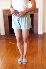 Seafoam Smocked Waist Scalloped Shorts | Daverri Fashions