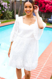 Diva Dreams White Accordion Pleated Lace Square Neck Dress | 07-01-25 Summer Sale Daverri Fashions