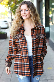 Put Together Rust Plaid & Animal Print Button Down Jacket | Daverri Fashions