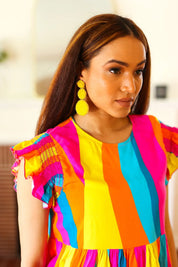 Yellow Beaded Round Pendant Earrings | 07-01-25 Summer Sale Daverri Fashions