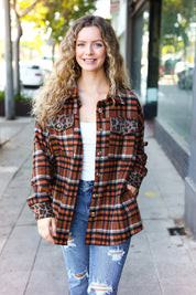 Put Together Rust Plaid & Animal Print Button Down Jacket | Daverri Fashions