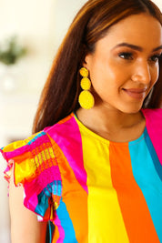 Yellow Beaded Round Pendant Earrings | 07-01-25 Summer Sale Daverri Fashions