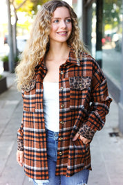 Put Together Rust Plaid & Animal Print Button Down Jacket | Daverri Fashions