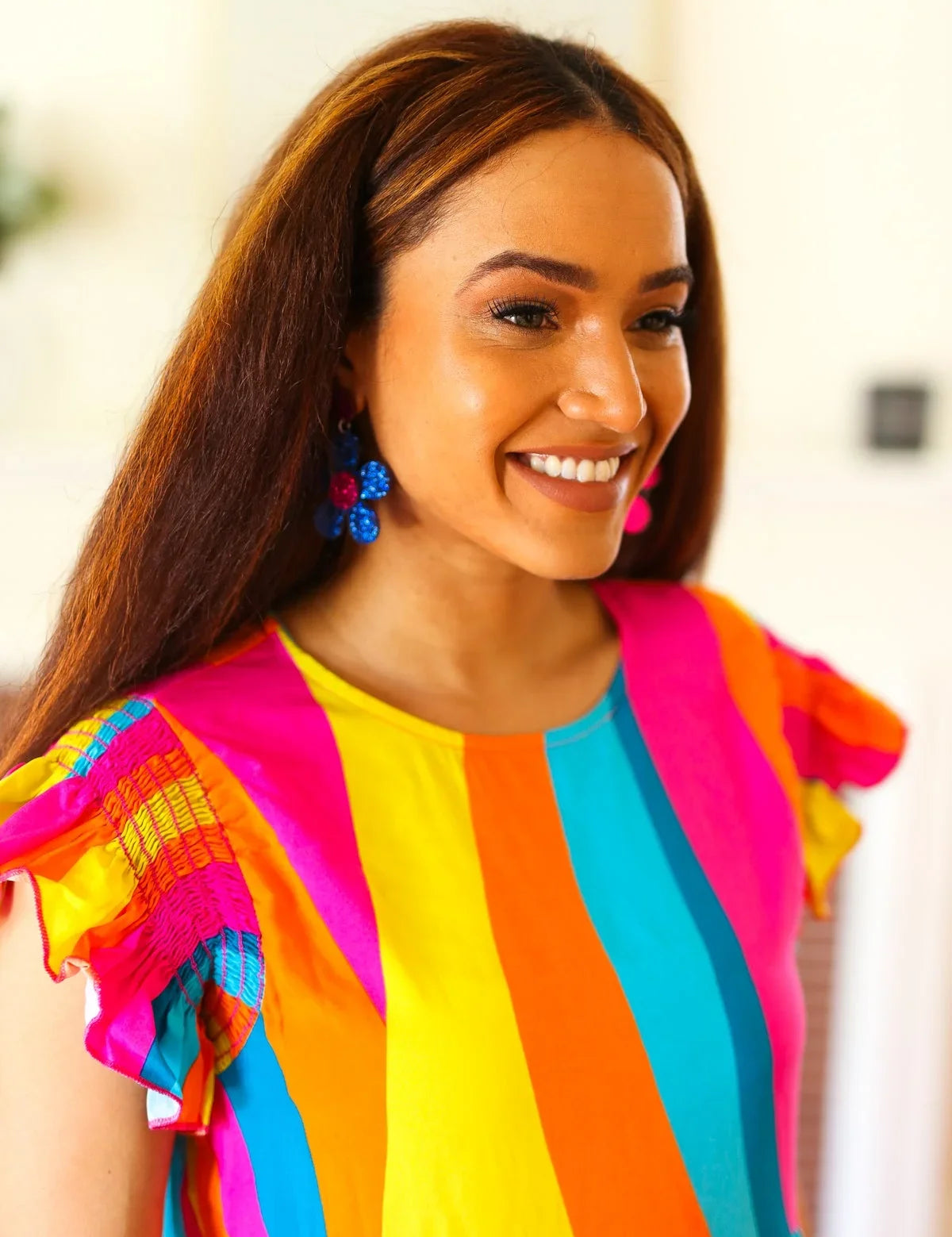 Blue & Magenta Glitter Mod Daisy Earrings | 2024 Blow-Out Sale Daverri Fashions