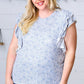 Washed Blue Floral Tiered Flutter Sleeve Top - DAVERRI FASHIONS