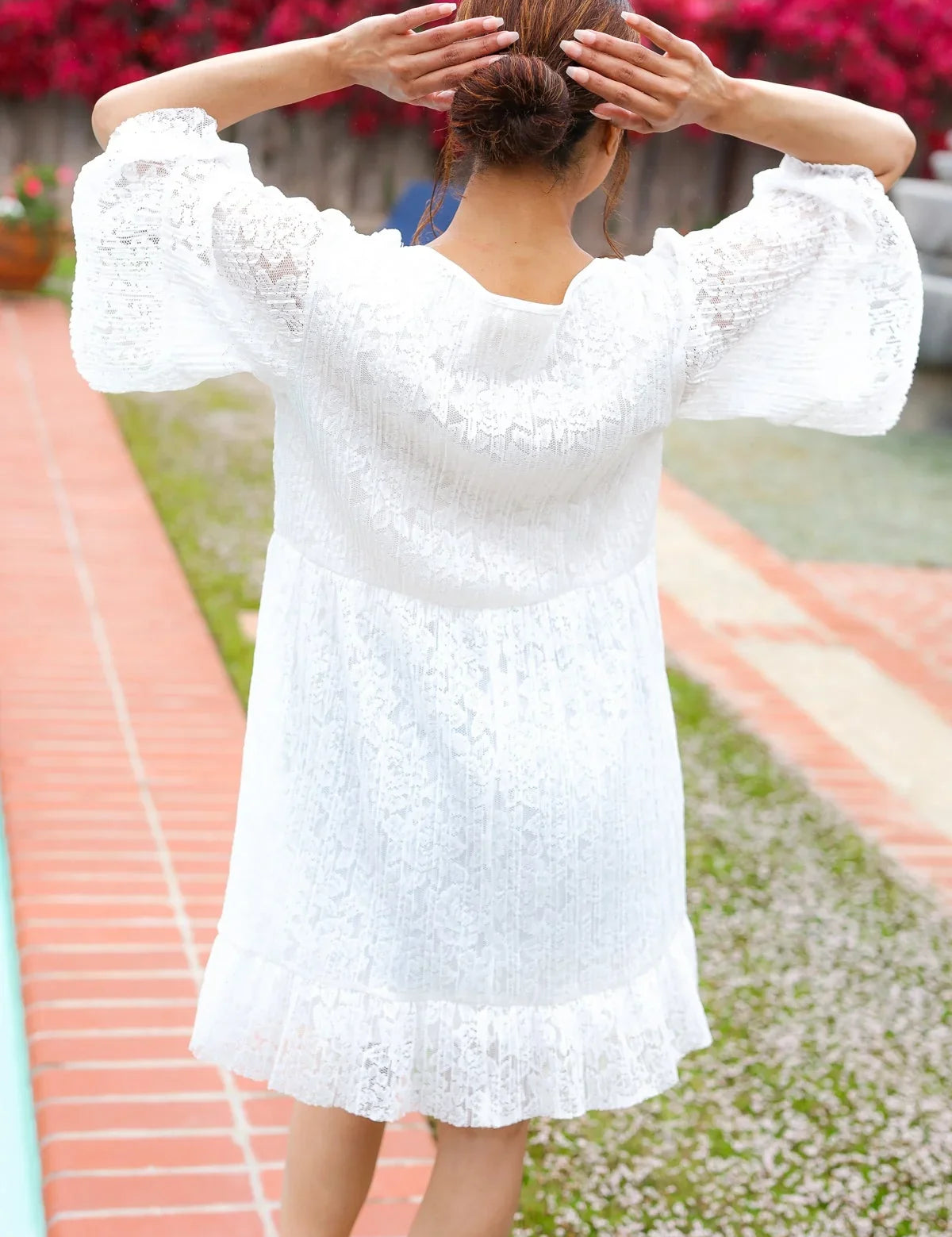 Diva Dreams White Accordion Pleated Lace Square Neck Dress | 07-01-25 Summer Sale Daverri Fashions