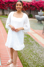 Diva Dreams White Accordion Pleated Lace Square Neck Dress | 07-01-25 Summer Sale Daverri Fashions