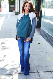 Stand Out Hunter Green V Neck Raglan Color Block Outseam Top | Daverri Fashions