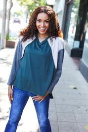 Stand Out Hunter Green V Neck Raglan Color Block Outseam Top | Daverri Fashions