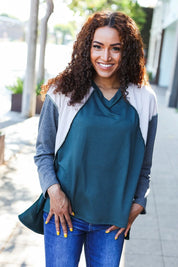 Stand Out Hunter Green V Neck Raglan Color Block Outseam Top | Daverri Fashions