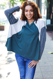 Stand Out Hunter Green V Neck Raglan Color Block Outseam Top | Daverri Fashions