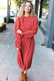 Love Found Rust Mock Neck Embossed Lined Dress | 2024 Blow-Out Sale Daverri Fashions