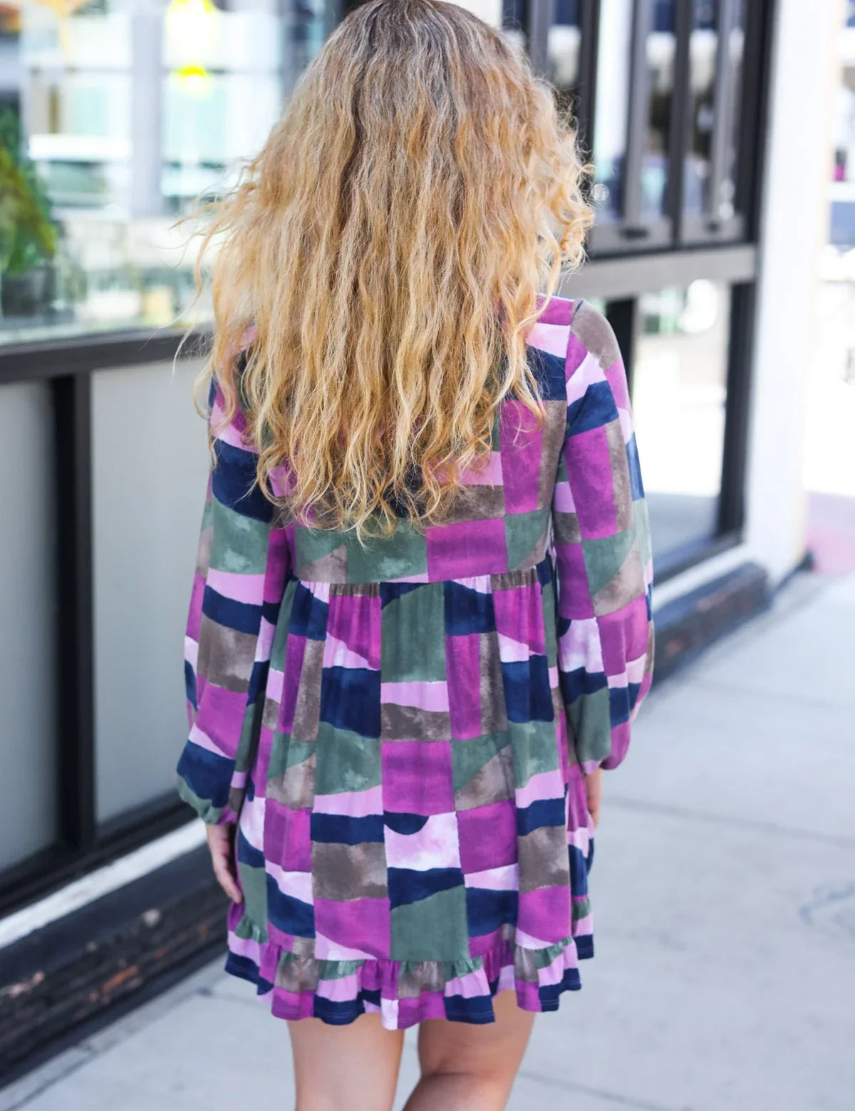 Lock Eyes Lavender Geo Print Ruffle Hem Dress | Daverri Fashions