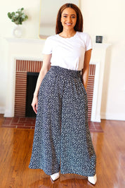 Let's Meet Up Black Animal Print Smocked Waist Palazzo Pants | Daverri Fashions