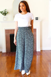 Let's Meet Up Black Animal Print Smocked Waist Palazzo Pants | Daverri Fashions