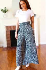 Let's Meet Up Black Animal Print Smocked Waist Palazzo Pants | Daverri Fashions